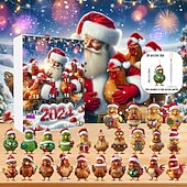 cheap Tree Accessories-Christmas Advent Calendar Ornaments,2D Acrylic Cute Chicken Baby 24pcs Christmas Ornament Kit Gift 24 Days Countdown Mini Hanging Tree Xmas Ornaments for Christmas Party Decorations