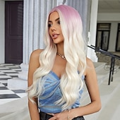 voordelige Synthetische trendy pruiken-Synthetische pruiken Uniformen carrière Kostuums Prinses Gekruld Golvend Middelste stuk Gelaagd kapsel Machinegemaakt Pruik 66.0 cm Goudroze Synthetisch haar Dames Cosplay Feest Modieus Roze