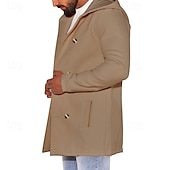 billiga Trenchcoat för män-Herr Peacoat Trenchcoat Dagligen Semester Höst vinter 50% bomull Håller värmen Ytterkläder Kläder Mode Klassisk Slät Ficka Huva Dubbelknäppt