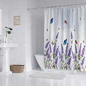 お買い得  シャワーカーテン-フック付きシャワーカーテン 180cm*180cm(70&quot;*70&quot;) ポリエステル 洗える防水バタフライラベンダーパターン バスルームデコ