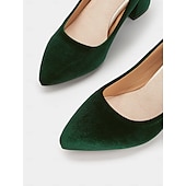 preiswerte Halbformell-Elegante Pumps aus grünem Samt mit Blockabsatz für Damen – spitze Abendschuhe fürs Büro, Partys und formelle Anlässe