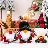baratos Figuras Colecionáveis-figuras de gnomos de natal - chapéu xadrez com sabugueiro da floresta, gnomo de chifre de veado, boneco rudolph, decorações festivas de fim de ano
