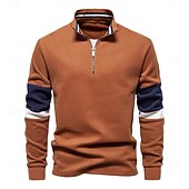 economico Felpe di base-felpe con collo finto e cerniera a un quarto da uomo, pullover casual patchwork, felpa in misto cotone per uomo