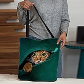 billiga Hand- och toteväskor-tygpåse med söt kattungetryck för kvinnor - hållbar shoppingväska i canvas med 3d-kattdesign för kattälskare och dagligt bruk