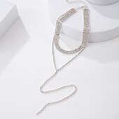 economico Collana da donna-collana girocollo in strass dorati per donna – elegante design a catena a goccia a forma di V, perfetta per matrimoni, feste ed eventi serali