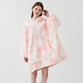 cheap Wearable Blanket-Wearable Blanket Hoodie for Women Men Kids, Oversized Hooded Blanket, Super Warm Soft Sherpa Blanket Sweatshirt, Peach Tie-Dye