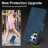 Недорогие Чехлы для Samsung-телефон Кейс для Назначение SSamsung Galaxy S24 S23 S22 S21 Ultra Plus А55 А35 А25 А15 5Г S20 FE S25 Ультра Кошелек для карт Полная защита тела с ремешком на запястье Откидная подножка