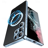 رخيصةأون جراب سامسونج-هاتف غطاء من أجل سامسونج جالاكسي S24 S23 S22 S21 Ultra Plus S21 FE اس 25 الترا حالة الامتزاز المغناطيسي مع ماجسيف حامي عدسة الكاميرا دعم الشحن اللاسلكي ضد الصدمات أكريليك سبائك الألومنيوم