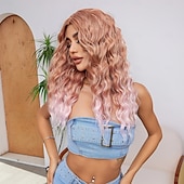 economico Parrucche trendy sintetiche-Parrucche sintetiche Uniformi Costumi di carriera Da principessa Riccio Profondo riccio Parte di mezzo Taglio scalato Con frangia A macchina Parrucca 26 pollici Oro rosa Capelli sintetici Per donna
