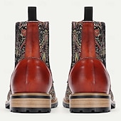 cheap Premium Leather Boots-Men&#039;s Premium Cowhide and Jacquard Paisley Ankle Boots - Vintage Lace-Up Leather Boots with Rugged Sole for Casual and Formal Wear