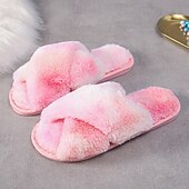 cheap Home Slippers-Women&#039;s Fuzzy Cross Band Slippers Memory Foam Home House Shoes with Open Toe Comfortable