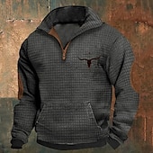 cheap Basic Sweatshirts-Men&#039;s Waffle Sweatshirt Sweatshirt Quarter Zip Sweatshirt Black White Navy Blue Khaki Dark Gray Half Zip Graphic Cow Print Patchwork Front Pocket Quarter Zip Daily Holiday Going out Polyester