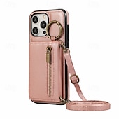 お買い得  iPhone用ケース-電話 ケース 用途 iPhone 16 Pro Max プラス iPhone 15 プロマックスプラス iPhone 14 13 12 11 Pro Max Plus Mini SE バックカバー スタンド付き バンカーリング ジッパ－ レトロ風 TPU PUレザー