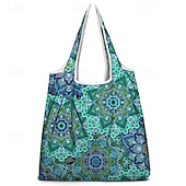 billiga Hand- och toteväskor-bohemisk blommig tygväska för kvinnor, återanvändbar hopfällbar shoppingväska med färgglad mandaladesign, perfekt för strand, mat och dagligt bruk