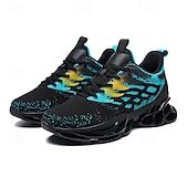 cheap Men's Running Shoes-Men's Blue Athletic Sneakers with Unique Hollow Sole Design, Breathable Knit Upper, and Flame Detail – Lightweight Running Shoes with Orange Accents