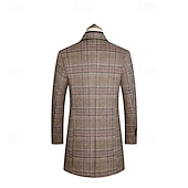 voordelige Trenchcoat voor heren-Voor heren Wollen jas Overjas Regenjas Lange trenchcoat Dagelijks Vakantie Herfst winter Polyester Thermisch Warm Winddicht bovenkleding Kleding Modieus Klassiek Ruitjes Zak Revers Enkele rij knopen