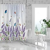 お買い得  シャワーカーテン-フック付きシャワーカーテン 180cm*180cm(70&quot;*70&quot;) ポリエステル 洗える防水バタフライラベンダーパターン バスルームデコ