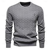 economico maglione pullover da uomo-maglione da uomo in cotone con ricamo giraffa, girocollo, classico pullover lavorato a maglia con motivo a torsione per uomo