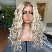 abordables Perruques à dentelle frontale-Perruque Cheveux vierges non transformés 13x4 devant en dentelle Cheveux Brésiliens Ondulé Boucle lâche Blond Partie médiane Femme Densité 130% 150% Cheveux Colorés Mèches Colorées / Balayées 100