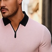 billiga Herrars klassiska polo-Herr Våffelpikétröja Golftröja Utomhus Casual Fjärdedels blixtlås Långärmad Mode Modern Ensfärgat Stickat Vår &amp; Höst Standardpassform Vit Gul Rodnande Rosa Ljusgrå Våffelpikétröja