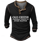 olcso Vicces szavak-Férfi Karácsony Szöveg old geezer formerly known as stud muffin Henley ing Hosszú ujj 3D nyomtatás Napi Egyszerű Vicces Parti Hétköznapi Napi Tél Tavasz &amp; Ősz Fekete Medence Henley Henley póló