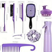 cheap Hair Styling Accessories-12pcs Complete Hair Styling Comb Set - Versatile Detangling &amp; Teasing Combs, Edge &amp; Rat Tail Brushes, Scalp Massager, Spray Bottle - Ideal for All Hair Types &amp; Daily Use