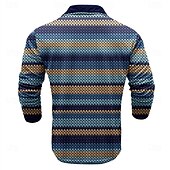 お買い得  メンズプリントポロシャツ-男性用 ライン／ウェイブ ポロシャツ Pullover 長袖 ポロシャツ カラー カジュアル 日常着 ボタン 3Dプリント 春 秋 冬 ブルー