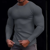 cheap Waffle Knit Tee-Men&#039;s Waffle Shirt T Shirt Tee Top Long Sleeve Shirt Long Sleeve Crew Neck Spring &amp;  Fall Plain Fashion Designer Basic Knitted Vacation Street Going out Dark Brown Dark Grey Black Top Tee for Men