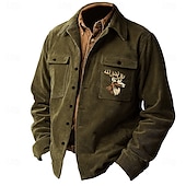levne pánské košilové sako-Pánské Jelen Košile bunda Overshirt Dlouhý rukáv Vinobraní Africký vzor Na den Podzim zima Košile s límečkem Tlačítko nahoru 3D tisk 2 kapsy 1ks Armádní zelená Námořnická modř Hnědá
