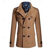 billiga Trenchcoat för män-Herr Peacoat Trenchcoat Dagligen Semester Höst vinter Polyester Håller värmen Ytterkläder Kläder Mode Klassisk Slät Ficka Hög krage Dubbelknäppt