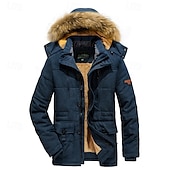 baratos Blusões e Parkas para Homem-Homens Jaqueta de Inverno Casaco de lã Jaqueta casual Diário Férias Térmico / Quente Bolsos Tosão Outono &amp; inverno Tecido Moda Roupa de rua Com Capuz Padrão Preto Azul Royal cáqui Verde Tropa Casaco