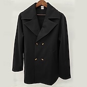 cheap Men&#039;s Trench Coat-Men&#039;s Peacoat Trench Coat Daily Vacation Fall &amp; Winter Polyester Thermal Warm Outerwear Clothing Apparel Fashion Classic Plain Pocket Lapel Double Breasted