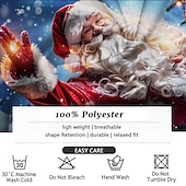 お買い得  サンタクロースの衣装-クリスマス メンズ サンタクロース プリント シャツ サンタクロース カジュアル ボタンアップ 長袖 パーティー イブニング 秋 冬 春&amp;amp;夏用カラーボタンアップ 3Dプリント 薄手ブルーポリエステル