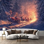 billige hengende juleteppe-juledekorasjoner hengende billedvev veggkunst jul hjort julenissen slede stor billedvev veggmaleri dekor fotografi bakteppe teppe gardin hjem soverom stue