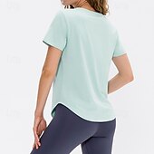 tanie Koszulki biegowe i topy-Damskie Běžecké tričko Krótki rękaw Tee Tshirt Codzienny Athleisure Solidne kolory Szybkie wysychanie Miękka Oddychający Trening w siłowni Chodzenie Jogging Odzież sportowa Odzież sportowa Morelowy