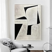 cheap Still Life Paintings-Handpainted White Black Textured Painting Oversized handmade Abstract Geometric painting Wall Art Large Minimalist Black White Painting for Living Room Wall Decor Abstract Art