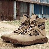 baratos Botas de combate-Homens Botas Botas de trabalho Couro Lona Confortável Antiderrapante Com Cadarço Amêndoa Cáqui
