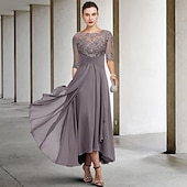 voordelige Vloerlengte-A-Line Moeder van de Bruid Jurk Bruiloft Gast Elegante Plus Size Hoge Lage V Hals Asymmetrische Enkel Lengte Chiffon Kant Halve Mouw Met Beading Applicaties 2025 gratis maatwerk
