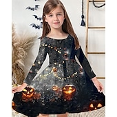 tanie Dziewczęce kostiumy na Halloween-Dziewczyny &#039; 3D Graficzny Dynia Sukienka Długi rękaw Wiosna Jesień Codzienny Święto Urlop Księżniczka Piękny Słodkie Dzieci 4-12 lat Codzienne sukienki Sukienka A line Do kolan Poliester Regularny