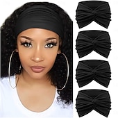 baratos Acessórios de penteados-Pacote com 4 faixas largas para mulheres - acessórios de cabelo turbante macios e estilo boêmio com design com nós para ioga, corrida, esportes e uso diário - acessórios de faixa de cabelo de