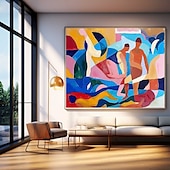 preiswerte Gemälde mit Menschen-handgemachtes farbenfrohes modernes Ölgemälde auf Leinwand, großes handgemaltes abstraktes strukturiertes Personengemälde, Wandkunst, zeitgenössisches minimalistisches Kunstwerk, Wandgemälde für