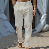 preiswerte Herren Elite-Hosen-Herren Hose Einfarbig Volle Länge Formell Hochzeit Outdoor Elegant Urlaub Weiß Beige Mikroelastisch