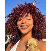 abordables Perruques Synthétiques Sans Bonnet-perruques afro bouclées avec frange pour femmes noires perruque synthétique bouclée crépue résistante à la chaleur pour une fête quotidienne