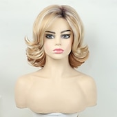 economico parrucca più vecchia-parrucche corte bionde ricce per le donne parrucca ondulata castana alla moda parrucche sintetiche resistenti al calore per tutti i giorni, Halloween, festa