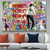 tanie Obrazy olejne pop art-Ręcznie wykonane Hang-Malowane obraz olejny Ręcznie malowane Poziomy Kreskówki Sztuka uliczna Klasyczny Nowoczesny Zwinięte płótna
