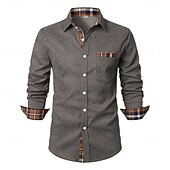 economico Camicie da uomo-Per uomo Camicia Camicia di velluto a coste Sovracamicia A quadri Esterno Strada Nero Blu marino Marrone Verde Manica lunga Colletto Inverno Primavera &amp; Autunno Abbigliamento