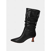 abordables Bottes souples-bottes rouges souples mi-mollet pour femmes avec bout pointu et talons aiguilles – chaussures d&#039;hiver à la mode pour les fêtes et les tenues décontractées