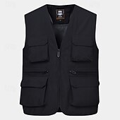 cheap Men&#039;s Vest-Men&#039;s Vest Gilet Fishing Vest Hiking Vest Daily Date Vacation Fashion Casual Spring &amp;  Fall Mesh Pocket Polyester Breathable Comfortable Plain Zipper V Neck Regular Fit Black Yellow Red Navy Blue Vest