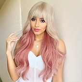economico Parrucche trendy sintetiche-parrucca bionda/rosa lunga ed ondulata chic con frangia per donna - perfetta per il cosplay &amp;parti in fibra sintetica