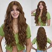 preiswerte Trendige synthetische Perücken-Synthetische Perücken Uniformen Karriere Kostüme Prinzessin Locken Wellen Mittelteil Stufenhaarschnitt Mit Pony Maschinell gefertigt Perücke 26 Zoll Dunkelbraun Synthetische Haare Damen Cosplay Party